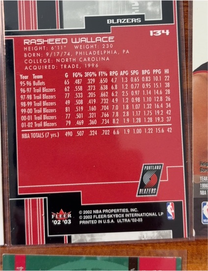 2002-03 Fleer #134 Rasheed Wallace — front