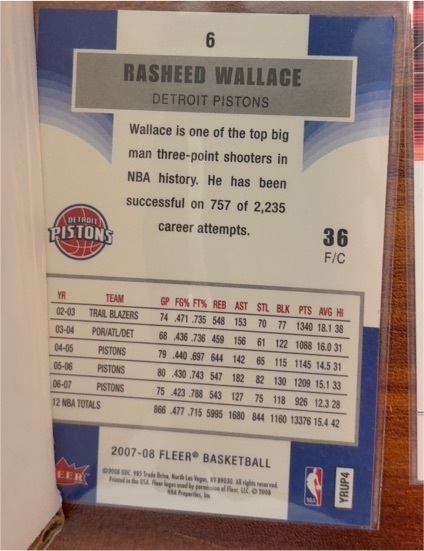 2007-08 Fleer #36 Rasheed Wallace — front