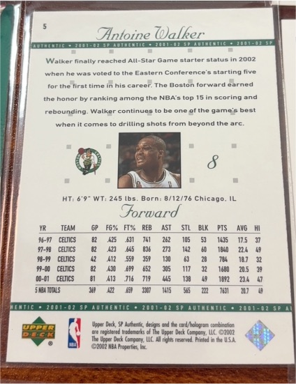 2001-02 Upper Deck SP Authentic #5 Antoine Walker — front
