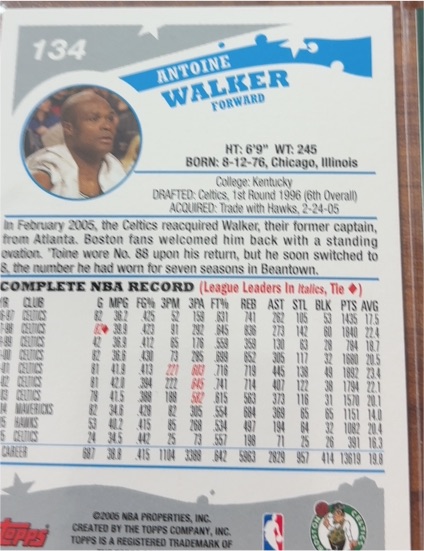 2005 Topps #134 Antoine Walker — front