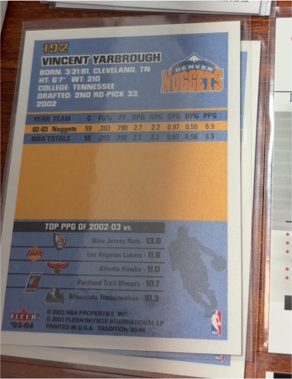 2003 Fleer #192 Vincent Yarbrough — front