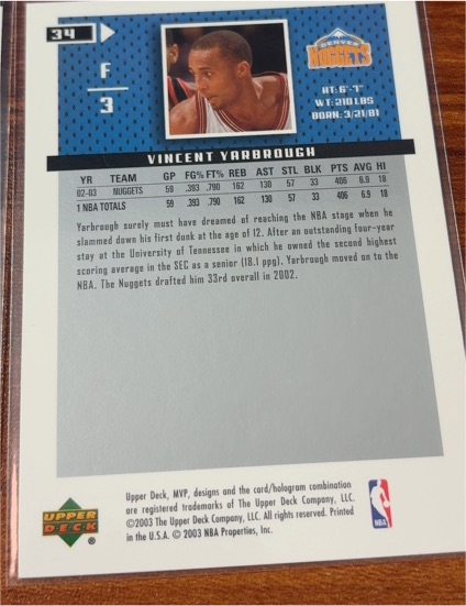 2002-03 Upper Deck Victory #34 Vincent Yarbrough — front