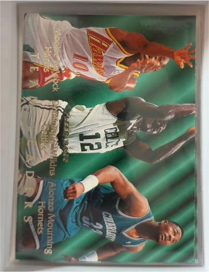 1994-95 Fleer #1 Mookie Blaylock/Dominique Wilkins/Alonzo Mourning Team Leaders — front