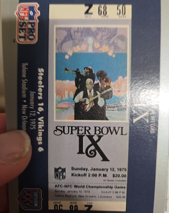 1990 Pro Set Super Bowl IX #9 Steelers Vikings Ticket — front