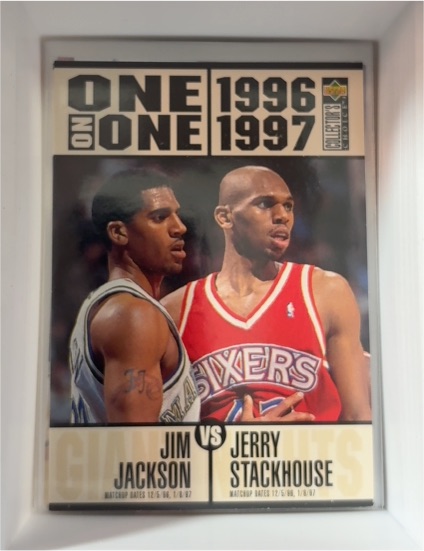 1996-97 Upper Deck Collector's Choice #360 One on One Jim Jackson vs Jerry Stackhouse — front