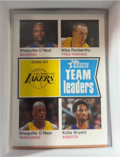 2000-01 Topps Heritage Team Leaders Shaquille O'Neal Mike Penberthy Kobe Bryant — front