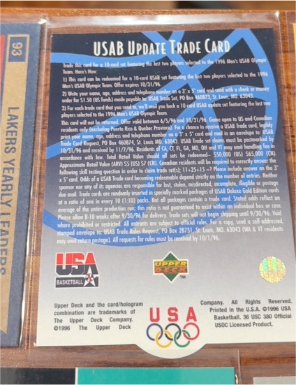 1996 Upper Deck USA Basketball Update Trade Card — front