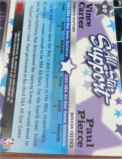 2004-05 Topps All-Star Support #AS-CP Vince Carter / Paul Pierce — front