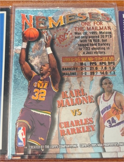 1995-96 Topps Stadium Club #N5 Charles Barkley & Karl Malone Nemeses — front
