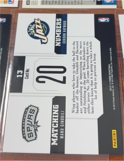 2012-13 Panini Matching Numbers #13 Manu Ginobili Gordon Hayward — front