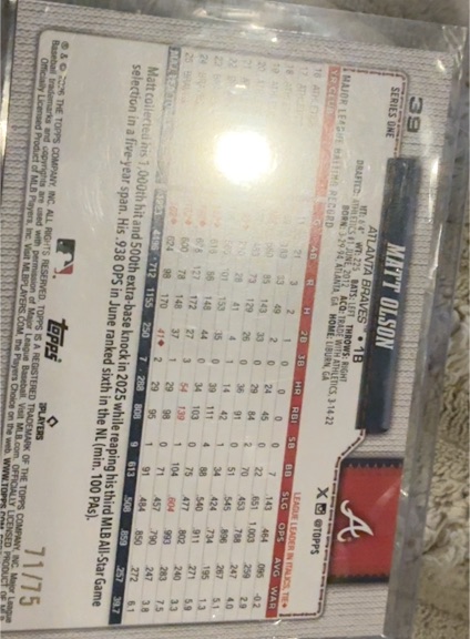 2025 Topps Series 1 #39 Matt Olson — front
