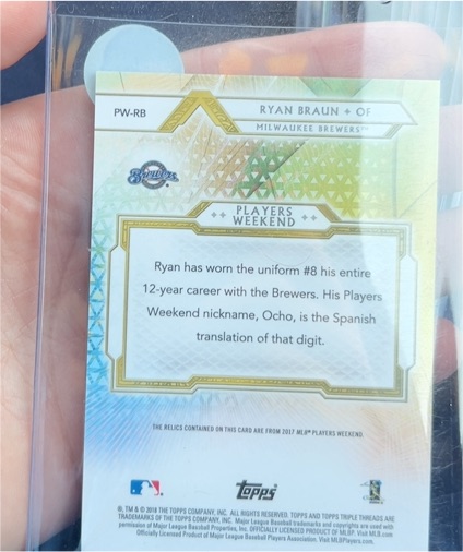 2017 Topps Players Weekend #PW-RB Ryan Braun — front