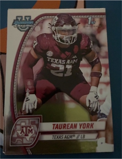 2024 Bowman Chrome University #168 Taurean York Texas A&M Aggies — front
