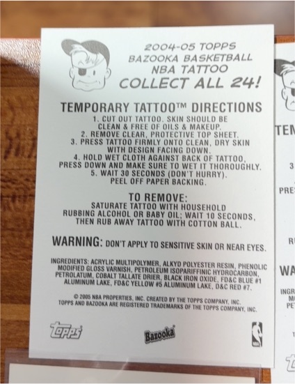 2004-05 Topps Bazooka Basketball NBA Tattoo — front