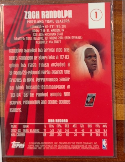 2001 Topps #1 Zach Randolph — front