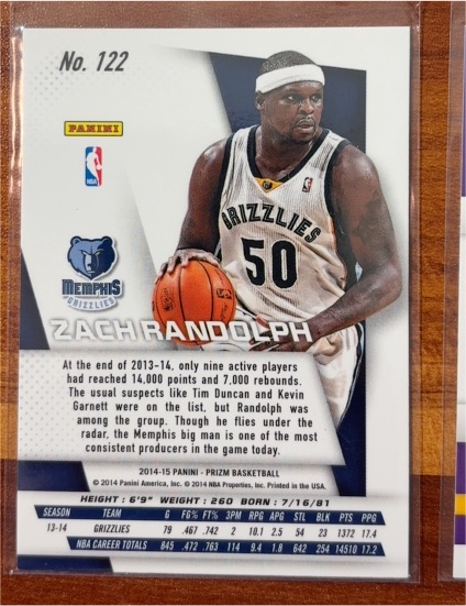 2014-15 Panini Prizm #122 Zach Randolph — front