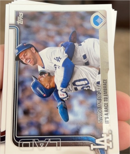 2025 Topps Series 2 #631 Two in Blue It's a Race to Embrace Los Angeles Dodgers — front