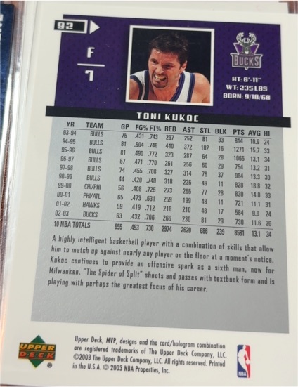 2002 Upper Deck #92 Toni Kukoc — front