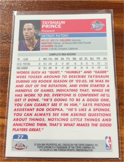 2004-05 Topps Chrome #77 Tayshaun Prince — front