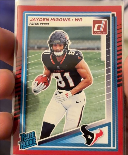 2025 Donruss #334 Jayden Higgins Rated Rookie Press Proof Red — front