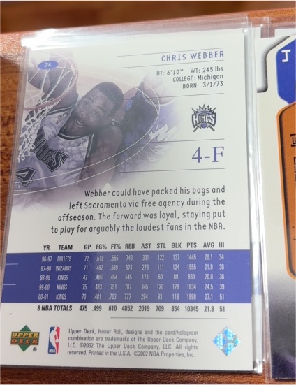 1999-00 Upper Deck #74 Chris Webber — front