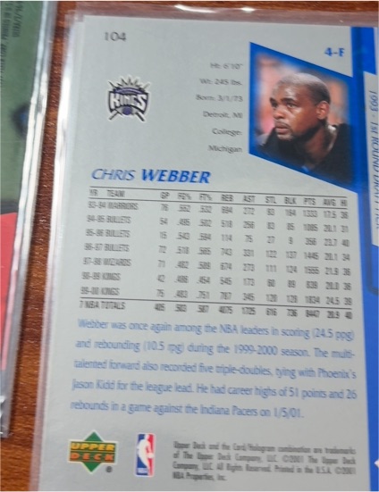 1999 Upper Deck #4-F Chris Webber — front