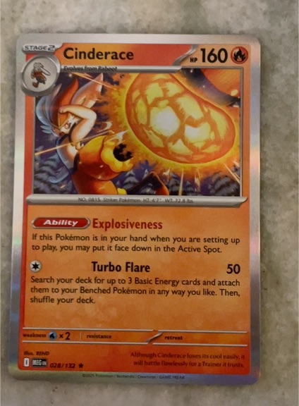 2025 Pokémon #028 Cinderace Mega Evolution — front