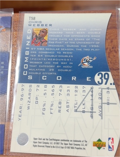 1997 Upper Deck Die Cut #T58 Chris Webber — front