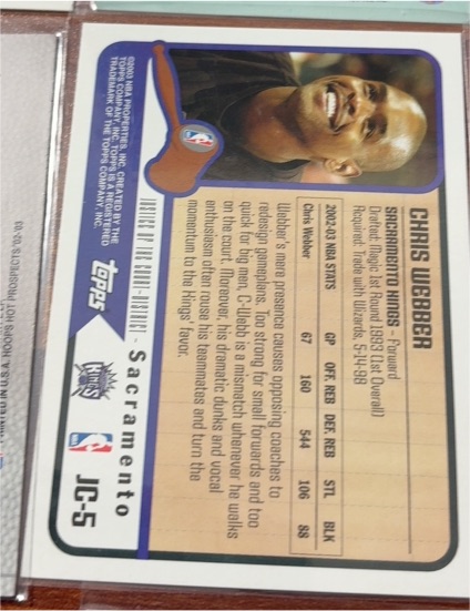1999 Topps NBA Hoops JC-5 Chris Webber — front