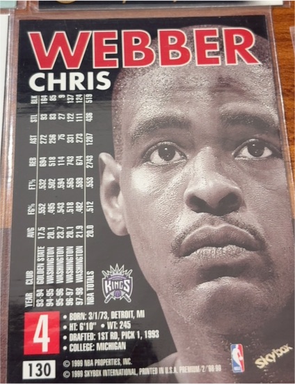 1999 Skybox #130 Chris Webber — front