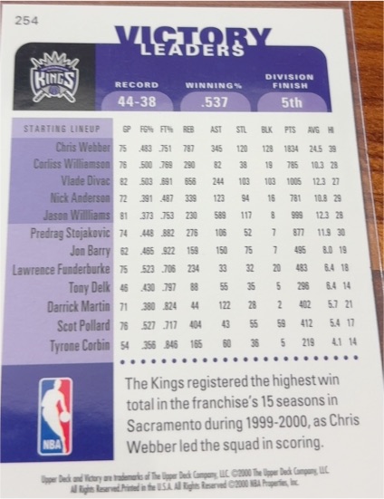 2000-01 Upper Deck Victory #254 Chris Webber Sacramento Kings — front