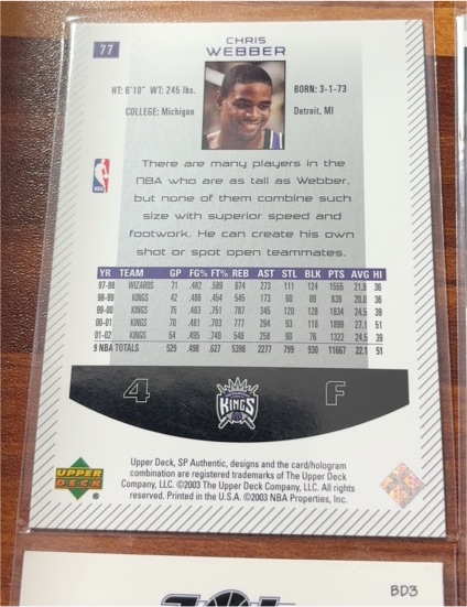 2003 Upper Deck SP Authentic #77 Chris Webber — front