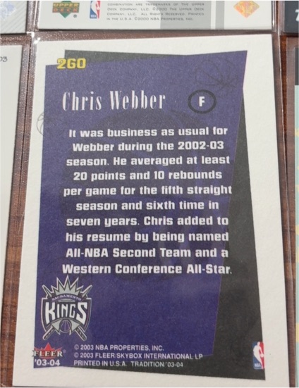 2003-04 Fleer Tradition #260 Chris Webber — front