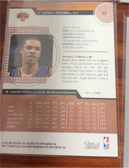 2002-03 Topps Stadium Club #22 Latrell Sprewell — front
