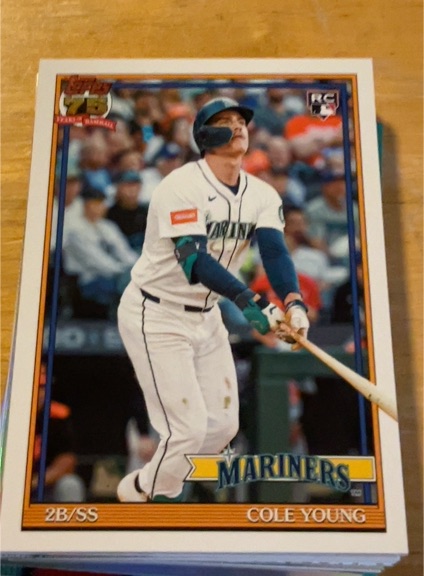 2026 Topps Series 1 1991 Insert #T91-98 Cole Young Rookie Seattle Mariners — front