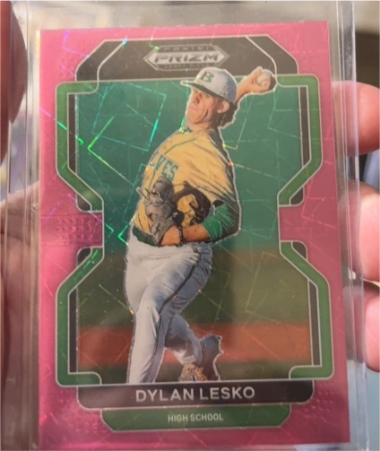 2022 Panini Prizm Draft Picks #PDP15 Dylan Lesko Neon Pink Velocity — front