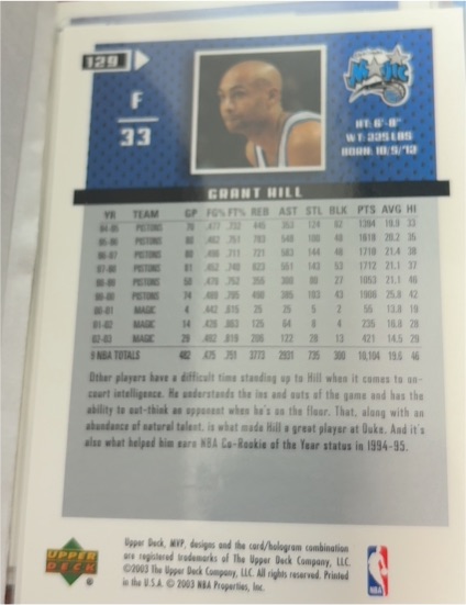 2002-03 Upper Deck #129 Grant Hill — front