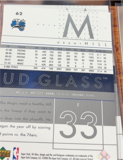 2002-03 Upper Deck Glass #62 Grant Hill — front