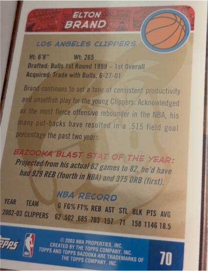 2002-03 Topps #70 Elton Brand — front