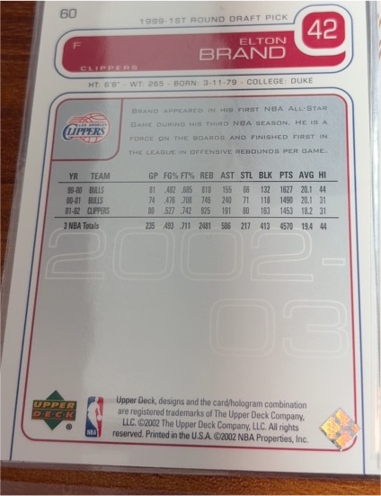 2001-02 Upper Deck #60 Elton Brand — front