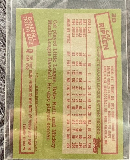 1985 Topps #30 Cal Ripken — front