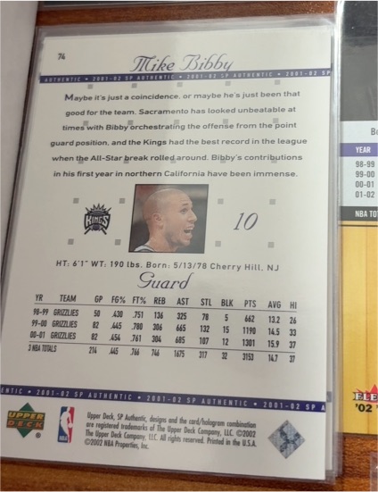 2001-02 Upper Deck SP Authentic #74 Mike Bibby — front