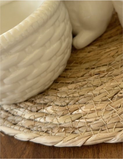 Vintage Fitz & Floyd White Basket Weave Bunny Rabbit Mug 1979 — front