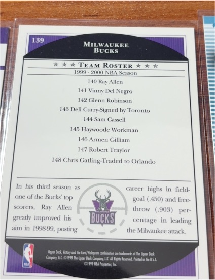 1999 Upper Deck Victory #139 Milwaukee Bucks Team Roster — front