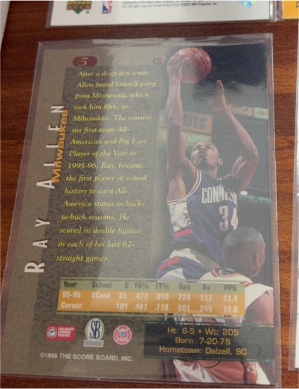 1996 Score Board Basketball Rookies #84 Ray Allen — front