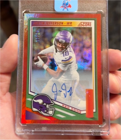 2025 Panini Score #230 Justin Jefferson Red Zone SSP Auto — front