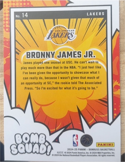 2024-25 Panini Donruss Bomb Squad #14 Bronny James Jr. — front