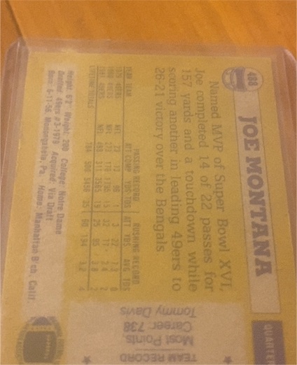 1982 Topps #489 Joe Montana — front