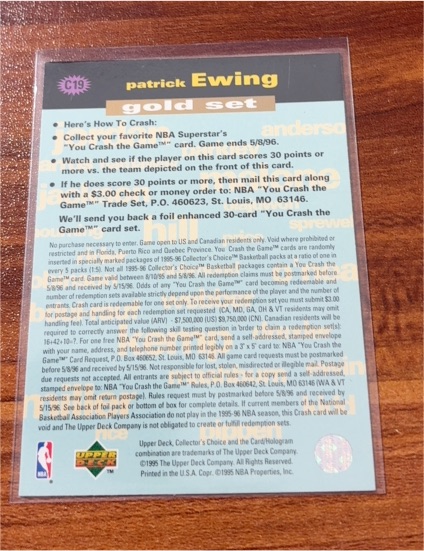 1995 Collector's Choice Prize Crash the Game Gold Set #C19 Patrick Ewing — front