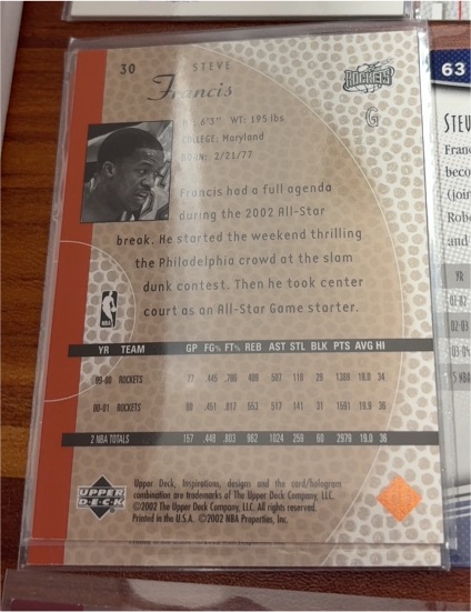 2000-01 Upper Deck Slam #30 Steve Francis — front